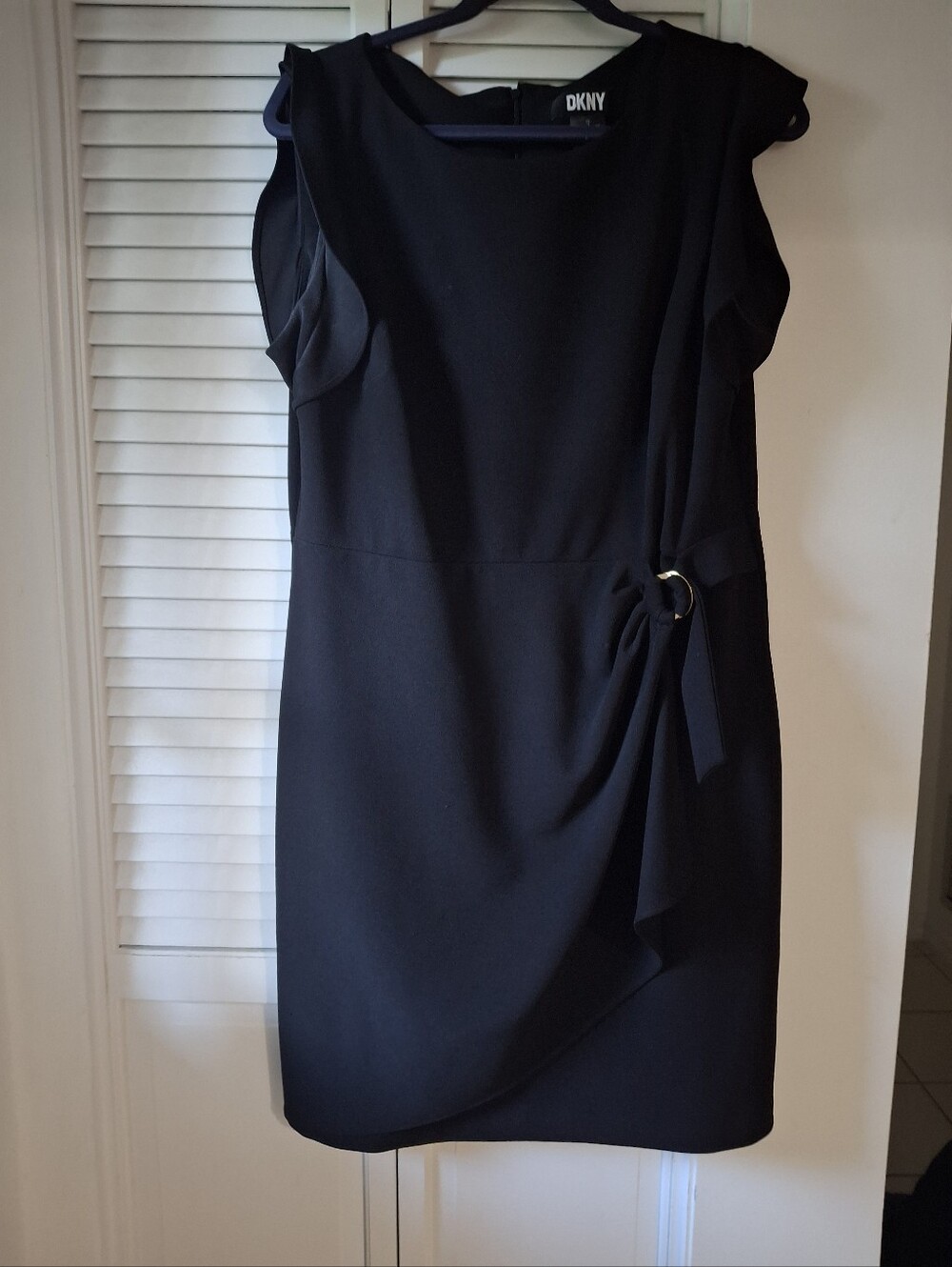 DKNY Black Sleeveless Midi Sheath Dress with Side Ring Detail